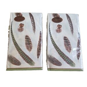 Caspari Napkins Faisan Ivory Paper Guest Towels Pheasant Feather 2 Pkgs 30ct New